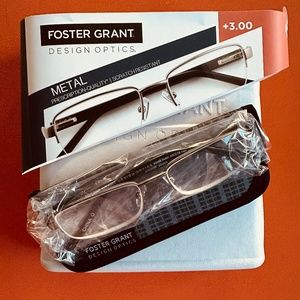 NEW Foster Grant Reading Glasses 3+ Magnification with Case Optician Quality